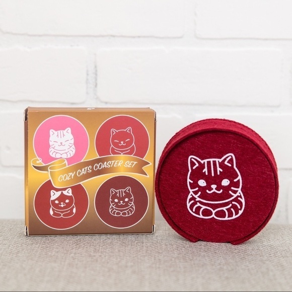 Cat Lady Box Felt Cat Coasters x 4 with Holder - Picture 1 of 9